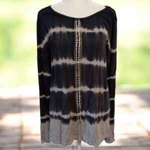 Urban X Black and Grayish Blue Long Sleeve Tie dye  Tunic Top